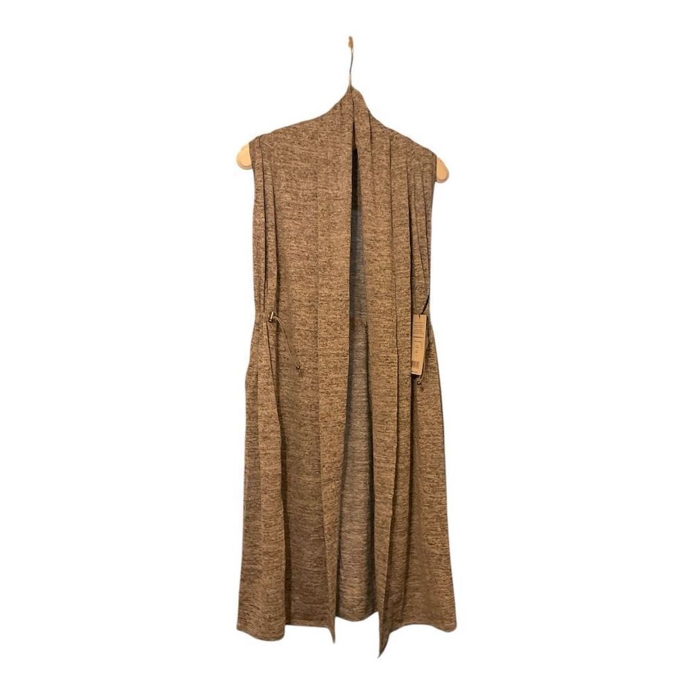 Women's Gray Heather Sleeveless Long Cardigan Duster Vest Open Front